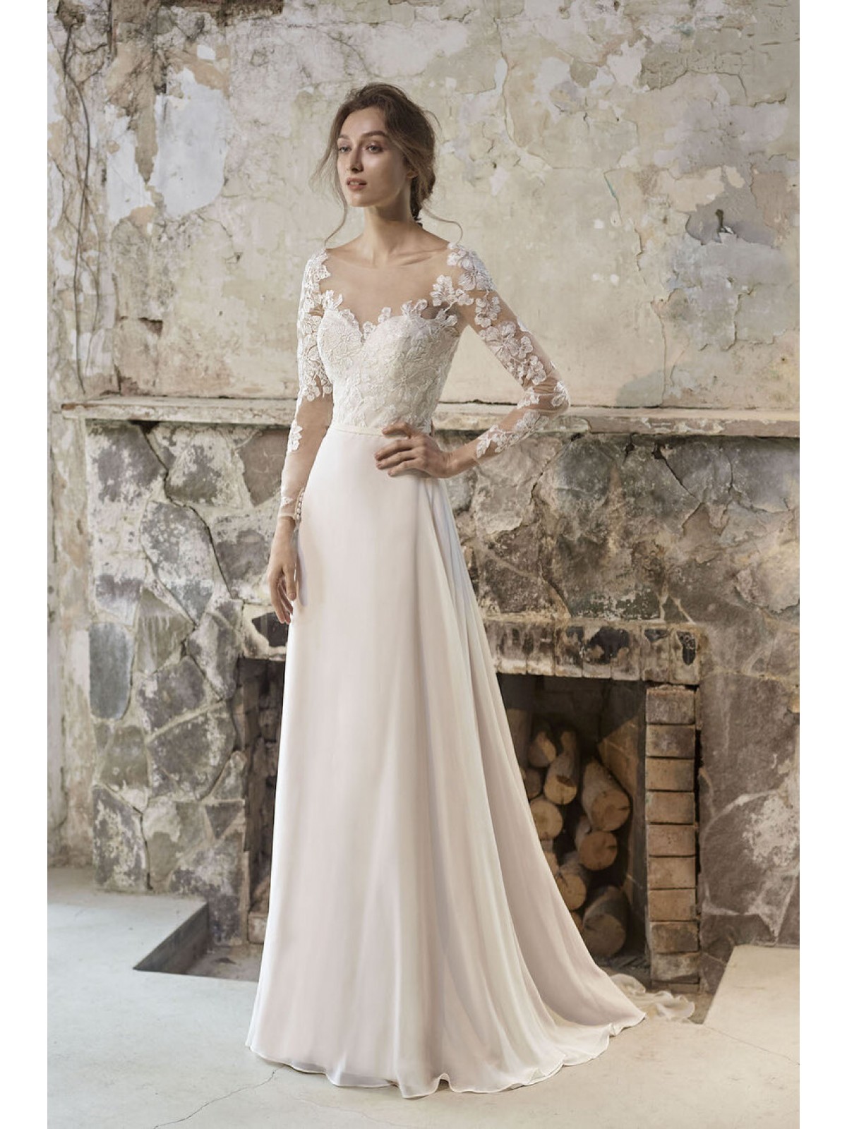 A-line Sweetheart Lacy Long Sleeve Wedding Dress - CB-2027OC