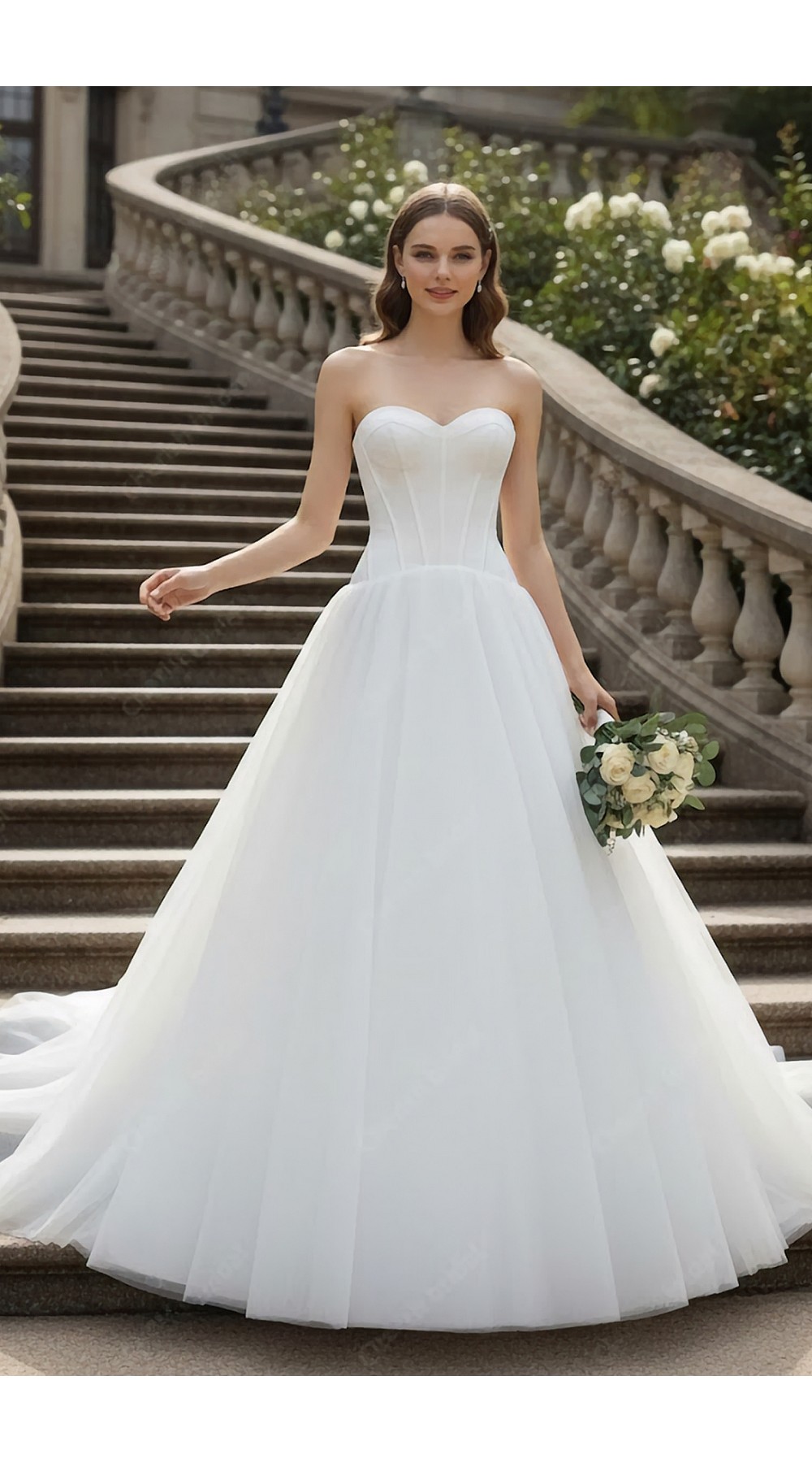 "Ethereal Romance" Strapless Sweetheart Tulle Ball Gown with Crepe Corset Bodice - BLC-BC2501A