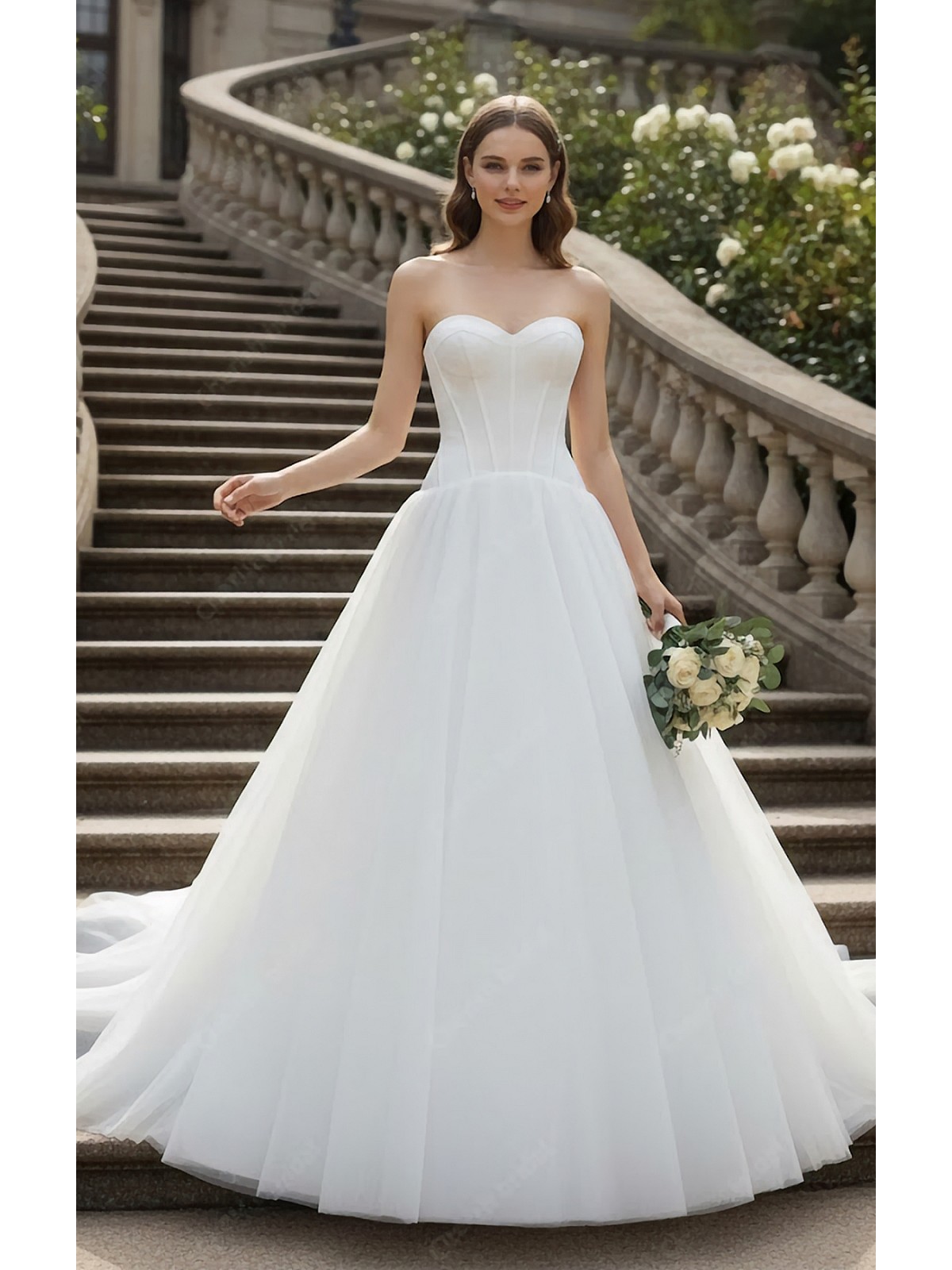 "Ethereal Romance" Strapless Sweetheart Tulle Ball Gown with Crepe Corset Bodice - BLC-BC2501A