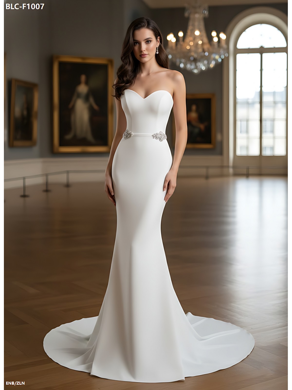 Wedding Dress - Crepe Fitted and Flare with Decorative Rhinestone Side Belts - BLC-F1007