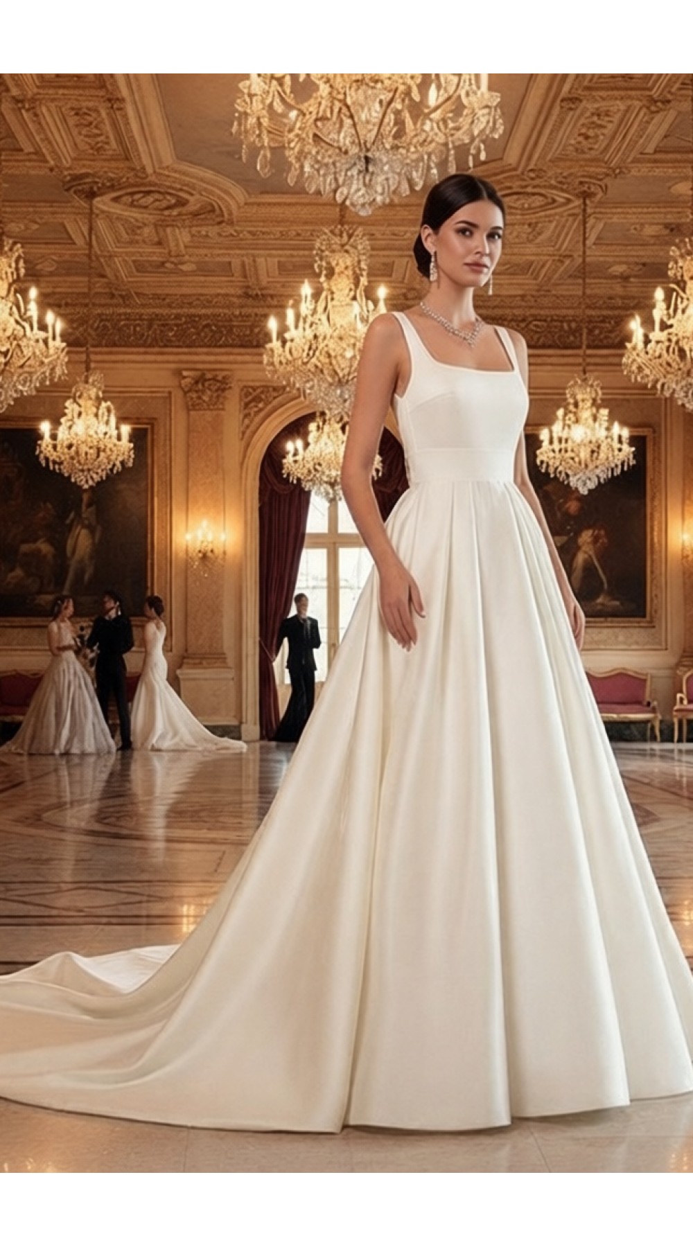  Wedding Dress - Elegant Square Neck Satin A-Line Gown - BLL-A32358