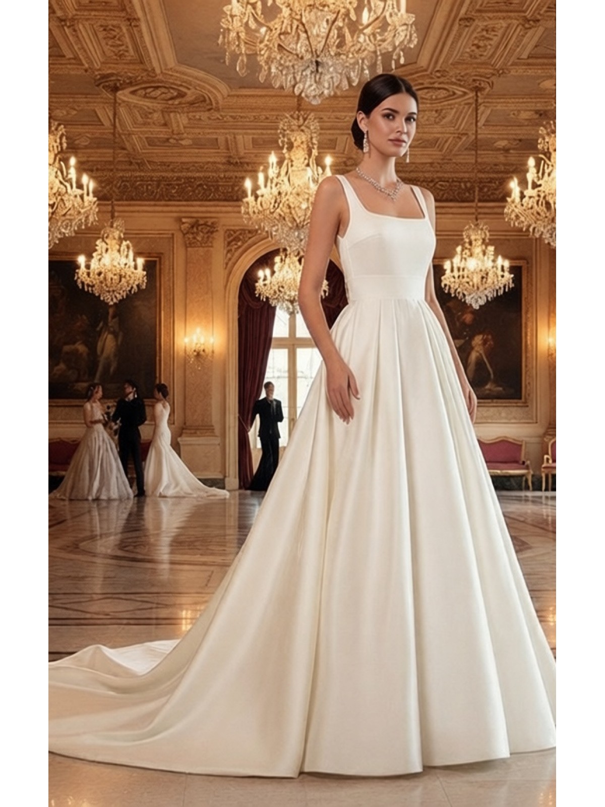 Wedding Dress - Elegant Square Neck Satin A-Line Gown - BLL-A32358