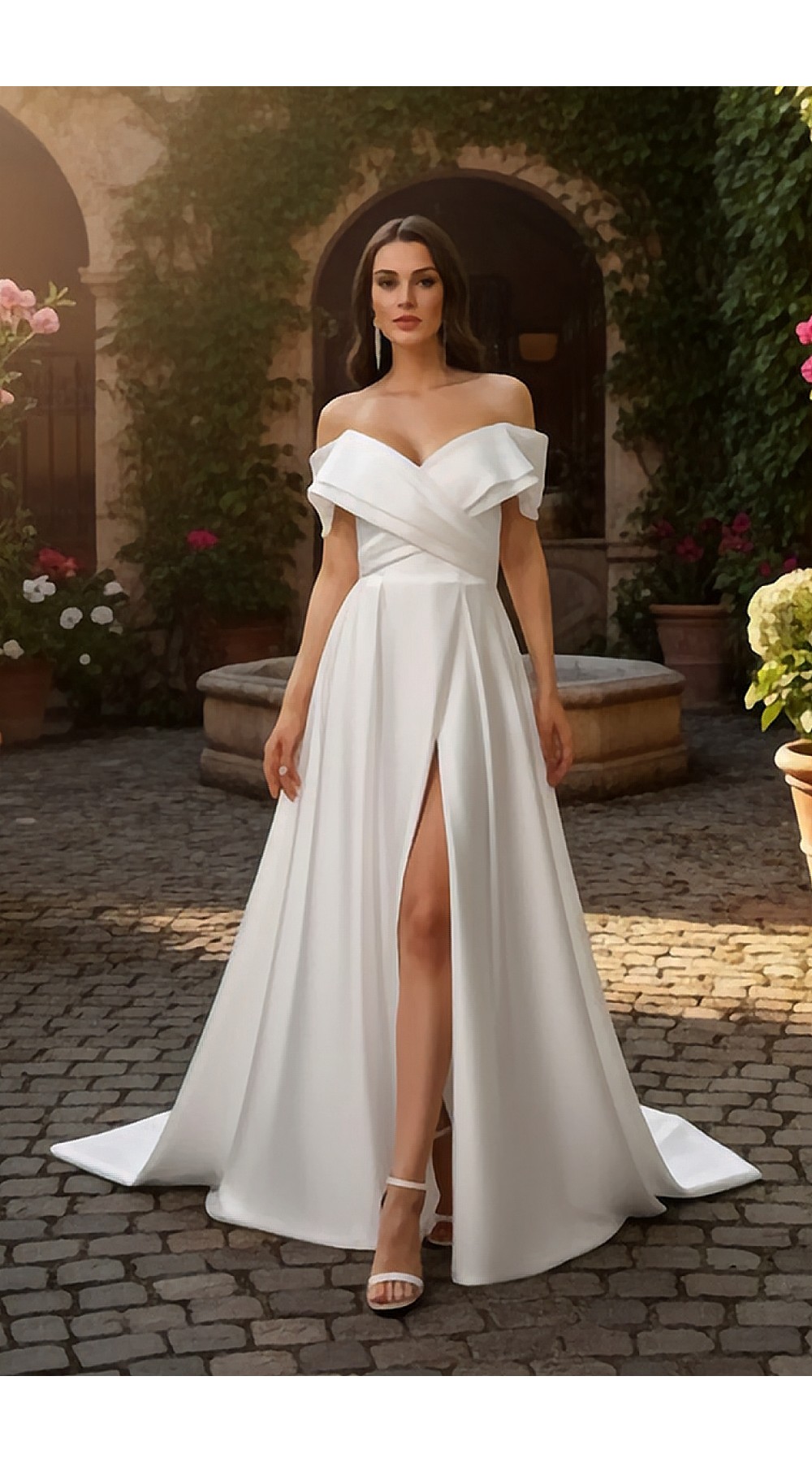 Modern Off-the-Shoulder Satin A-Line Gown with Slit - BLL-A54638