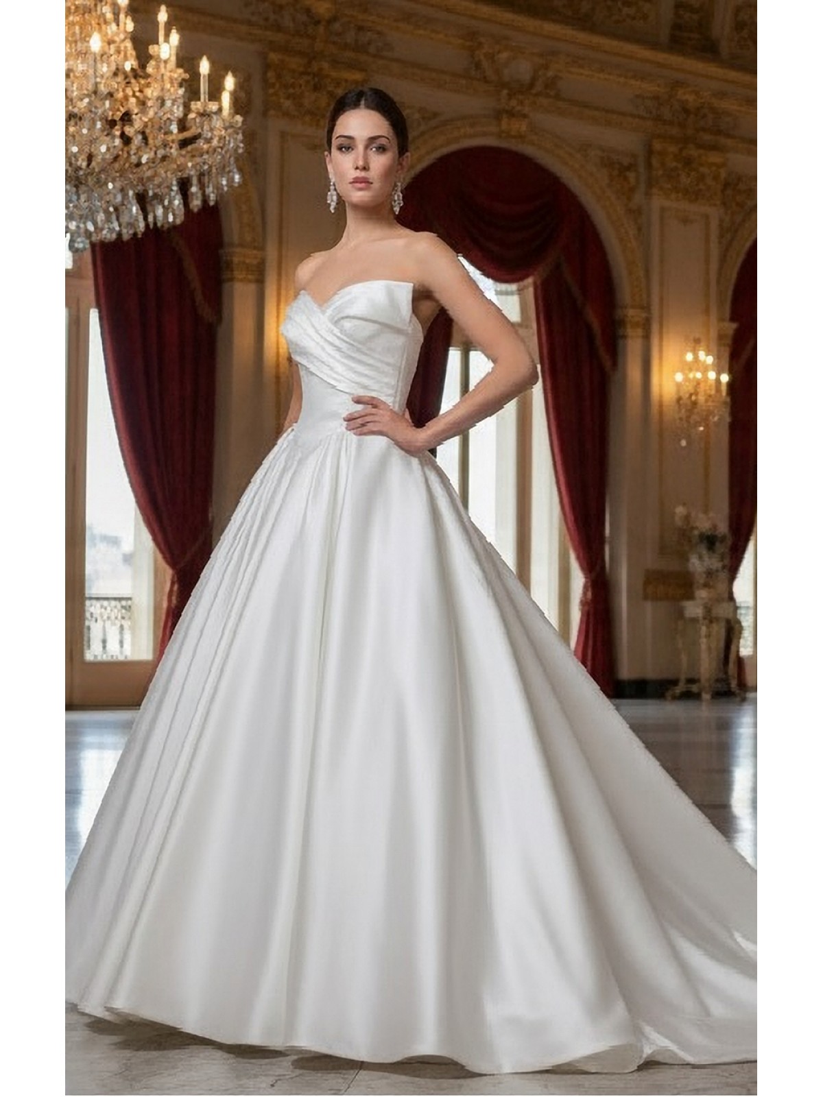 Timeless Strapless Satin Ball Gown with Ruched Bodice - BLL-B14829
