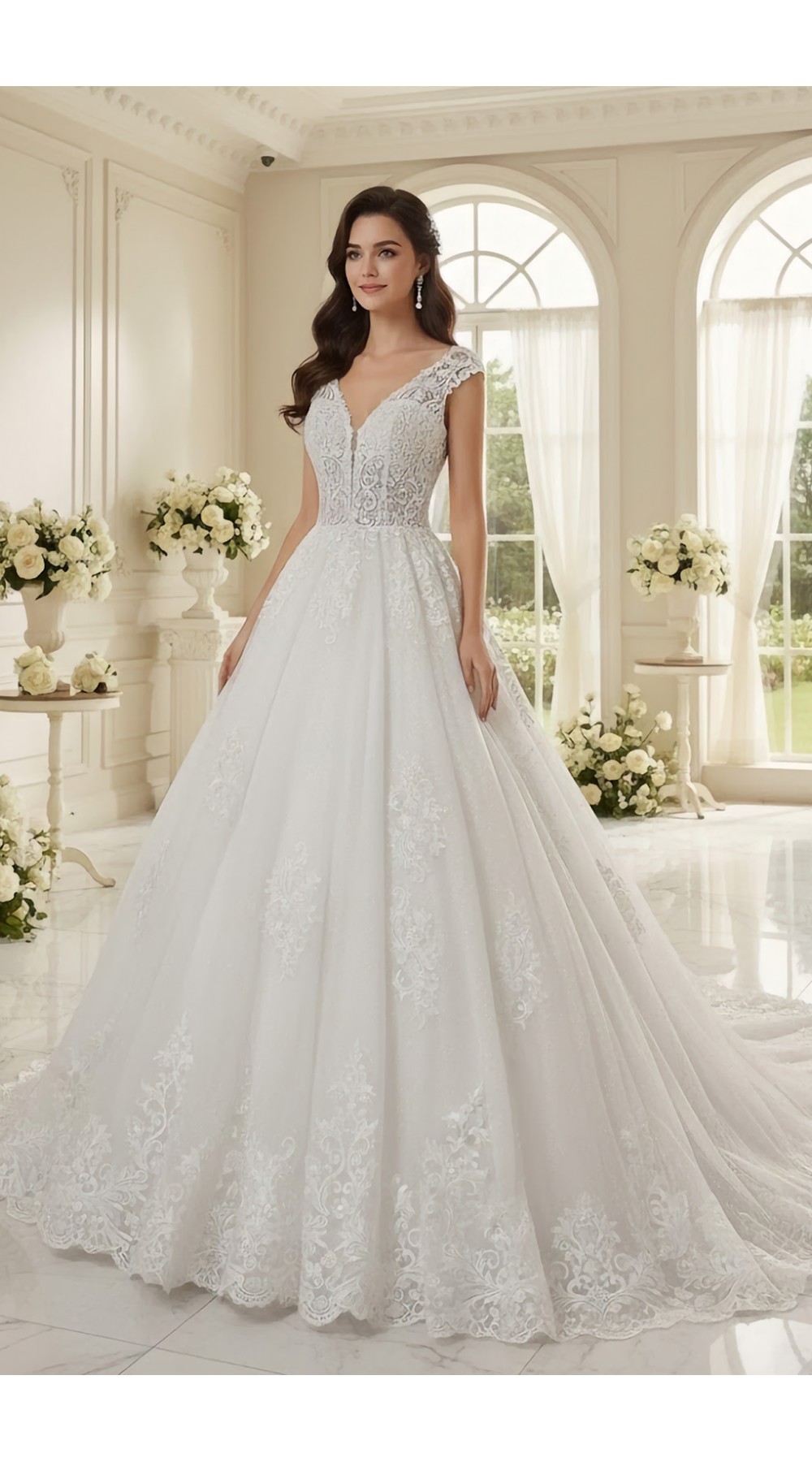  Wedding Dress - Heavy Lace Appliques Tulle Ball Gown - BLL-B34558