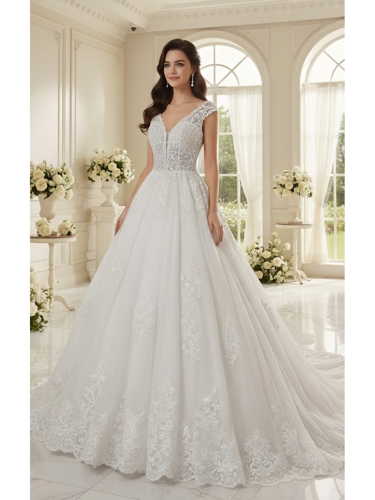  Wedding Dress - Heavy Lace Appliques Tulle Ball Gown - BLL-B34558