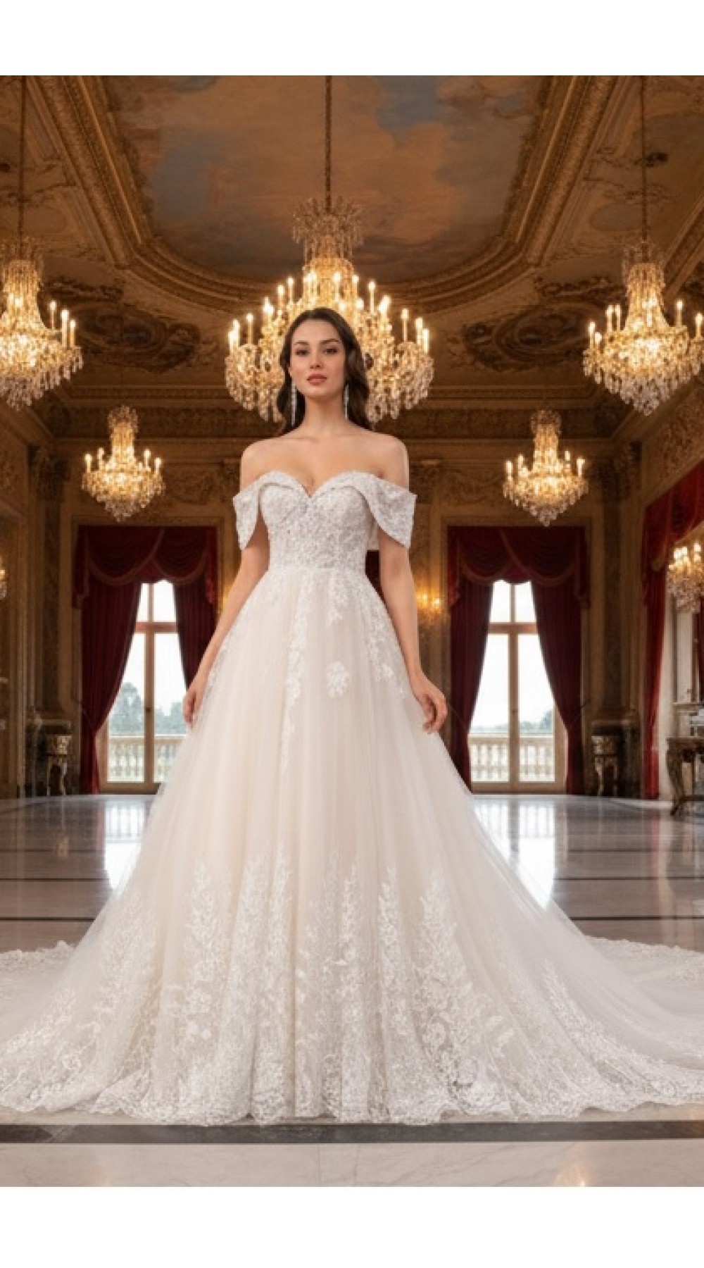 Wedding Dress - Off-Shoulder Lace & Tulle Ballgown Wedding Dress -  BLL-B54663