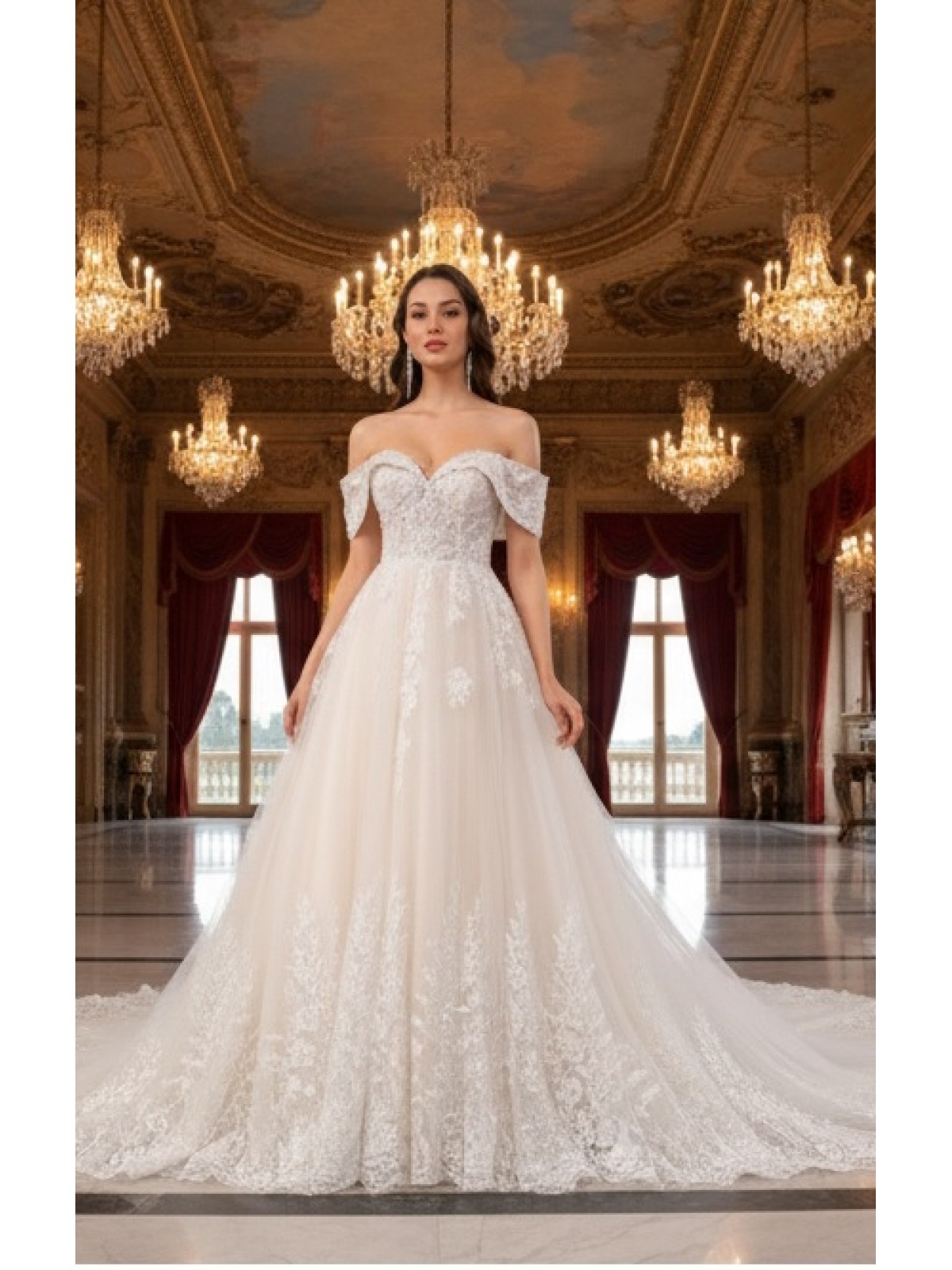 Wedding Dress - Off-Shoulder Lace & Tulle Ballgown Wedding Dress -  BLL-B54663