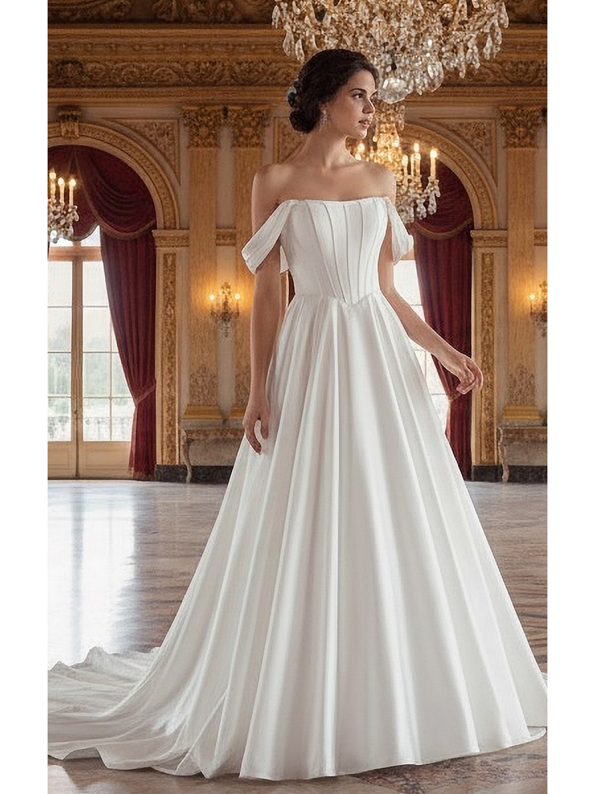 Elegant Off-the-Shoulder Satin Ball Gown with Structured Bodice - BLL-B54803