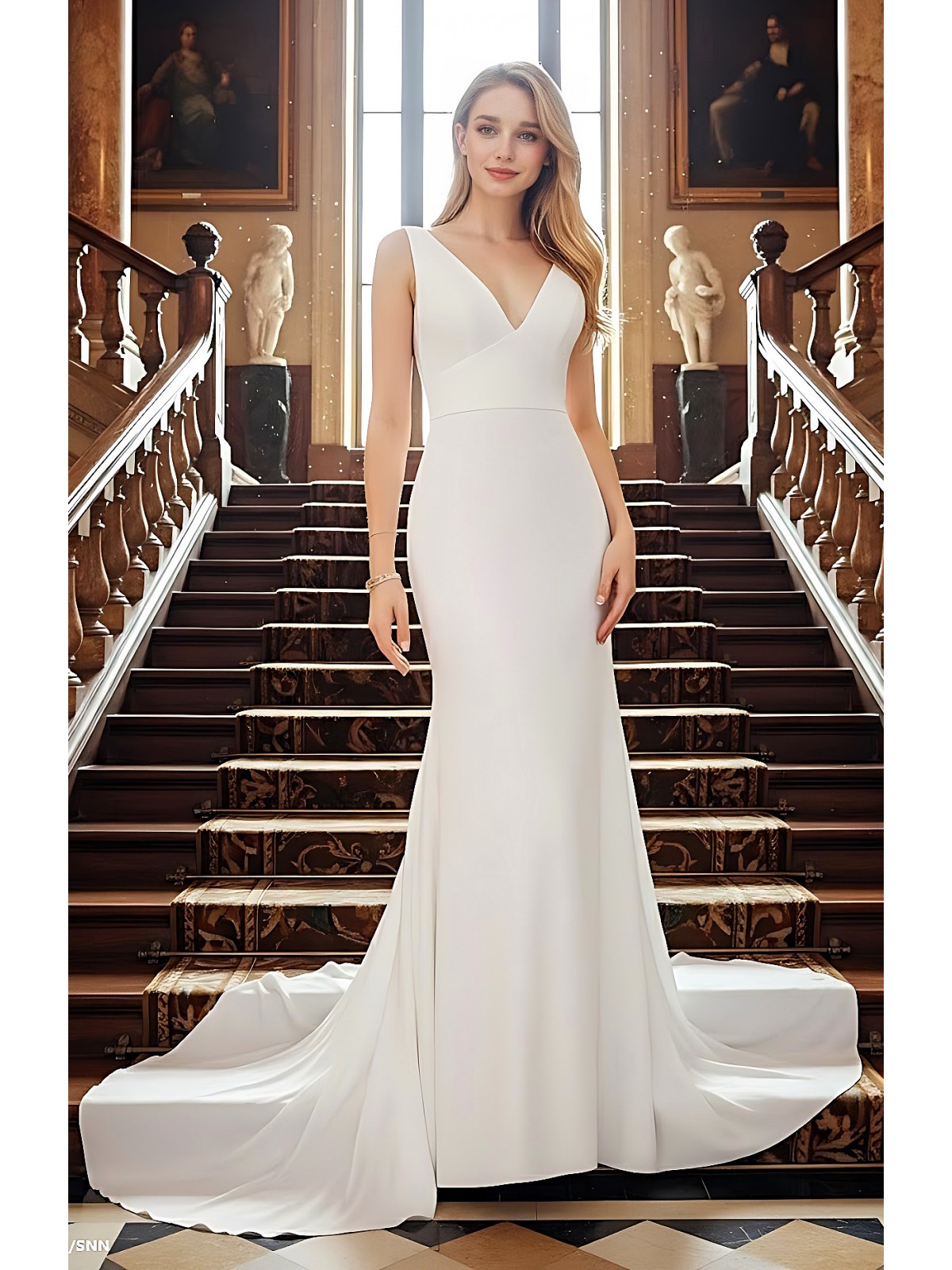 Wedding Dress - Crepe Fitted and Flair  with Bustier Waist Line and Drapery Backline - BLL-F3005