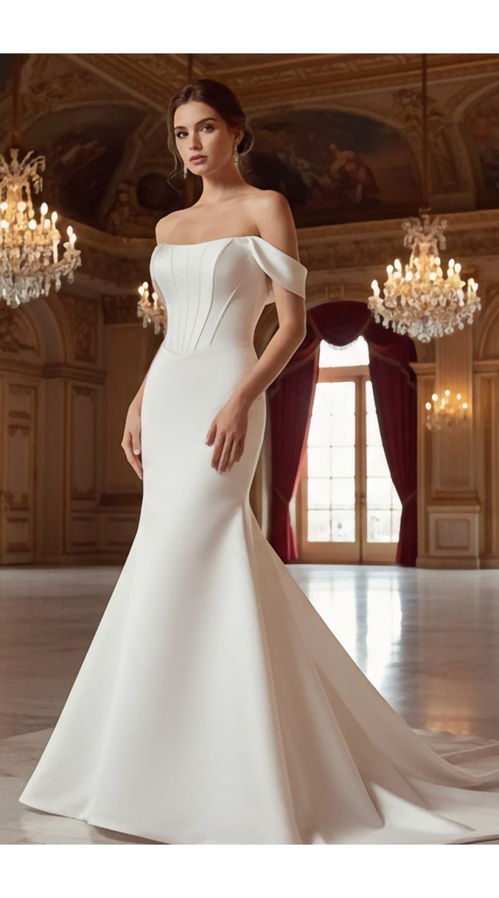 Structured Satin Off-the-Shoulder Mermaid Gown with Corset Bodice - BLL-F54802