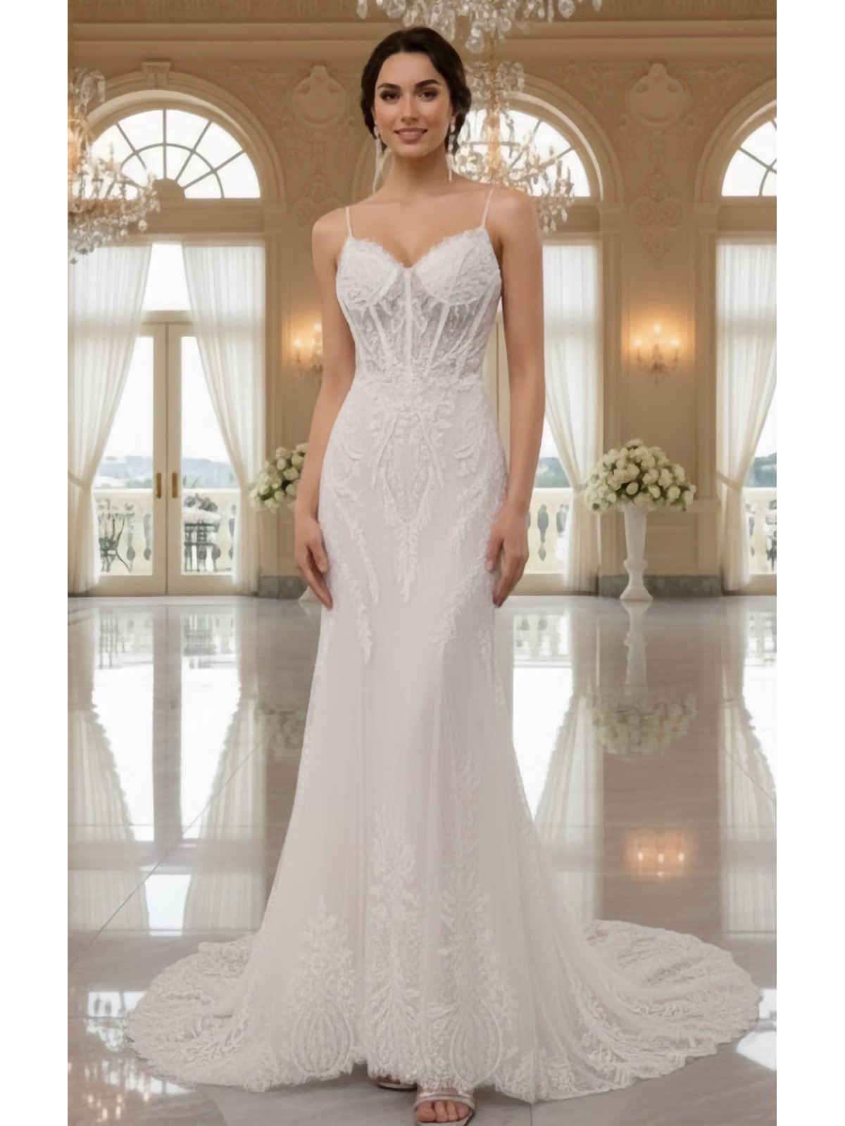 Lace and Tulle Mermaid with Illusion Corset Bodice - BLL-M24726