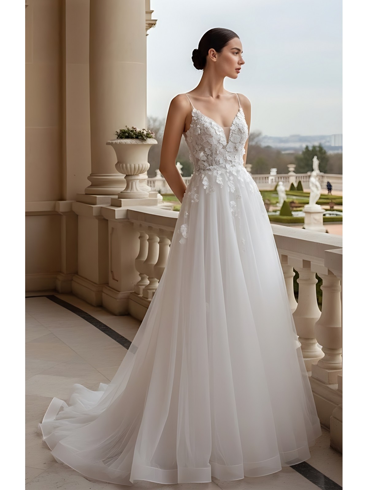 A-Line V-shape Wedding Dress with Spaghetti Straps - BLM-A2010