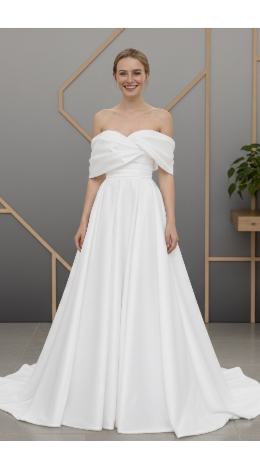 Ethereal Organza A-line with Ruching Off-Shoulder Bishop Sleeves and Corset Back- BLM-AA0453M