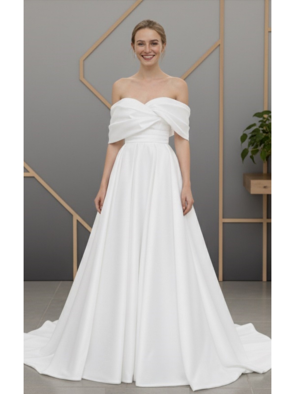 Ethereal Organza A-line with Ruching Off-Shoulder Bishop Sleeves and Corset Back- BLM-AA0453M