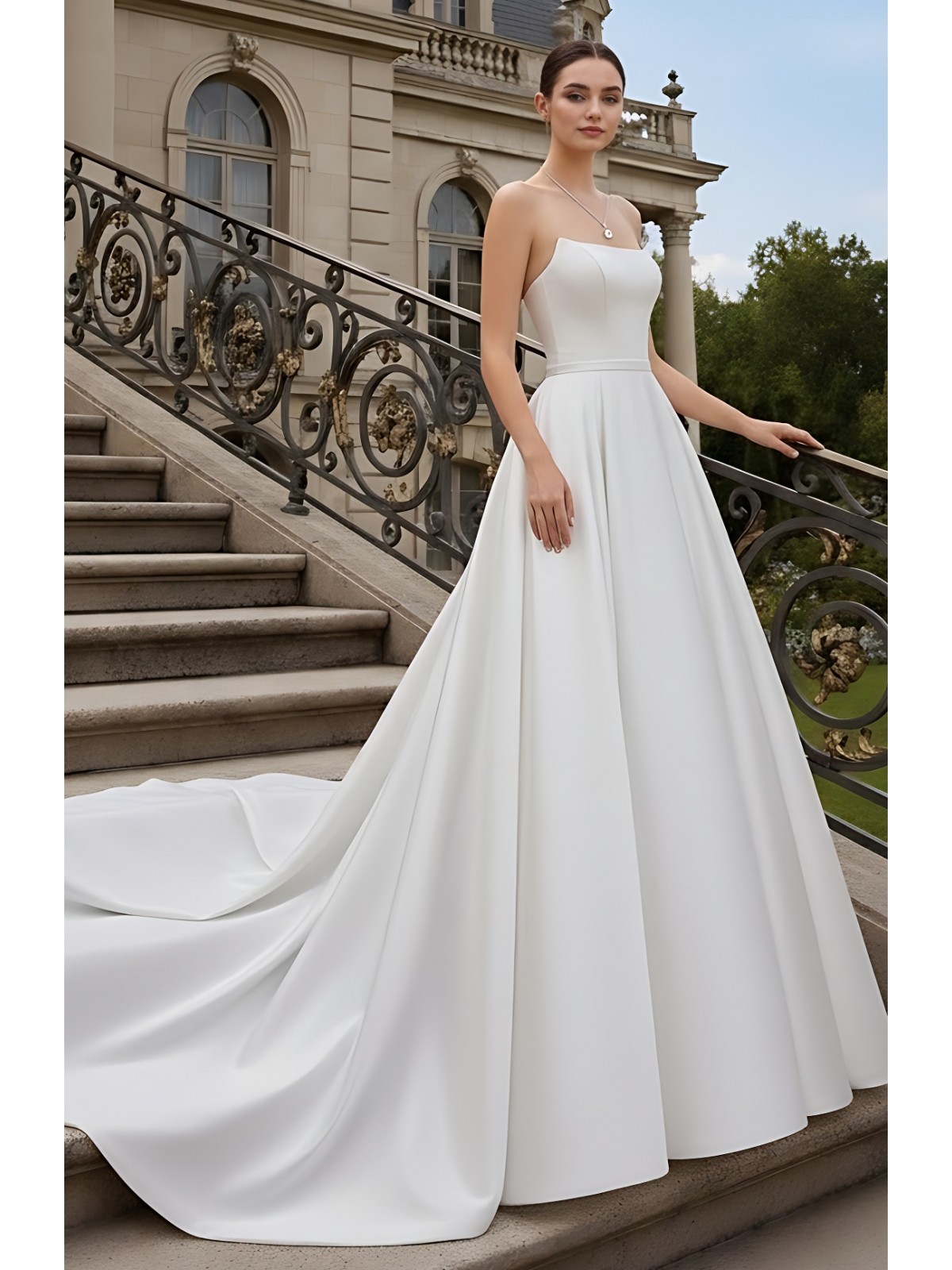 Ball Gown Cat-eye Wedding Dress with Sleeveless - BLM-B1003