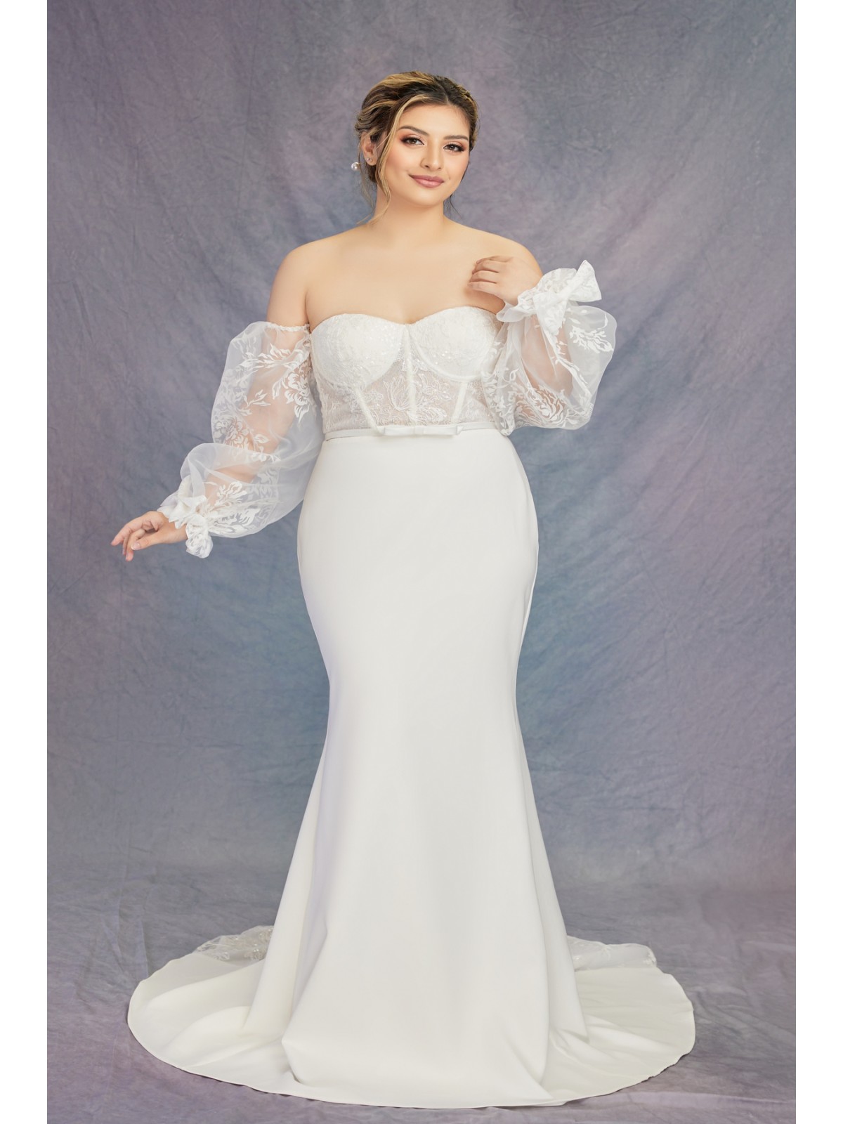 Fitted & Flare Sweetheart Sequined Over-lace Corset Wedding Dress - Plus Size  - CB-F1001P