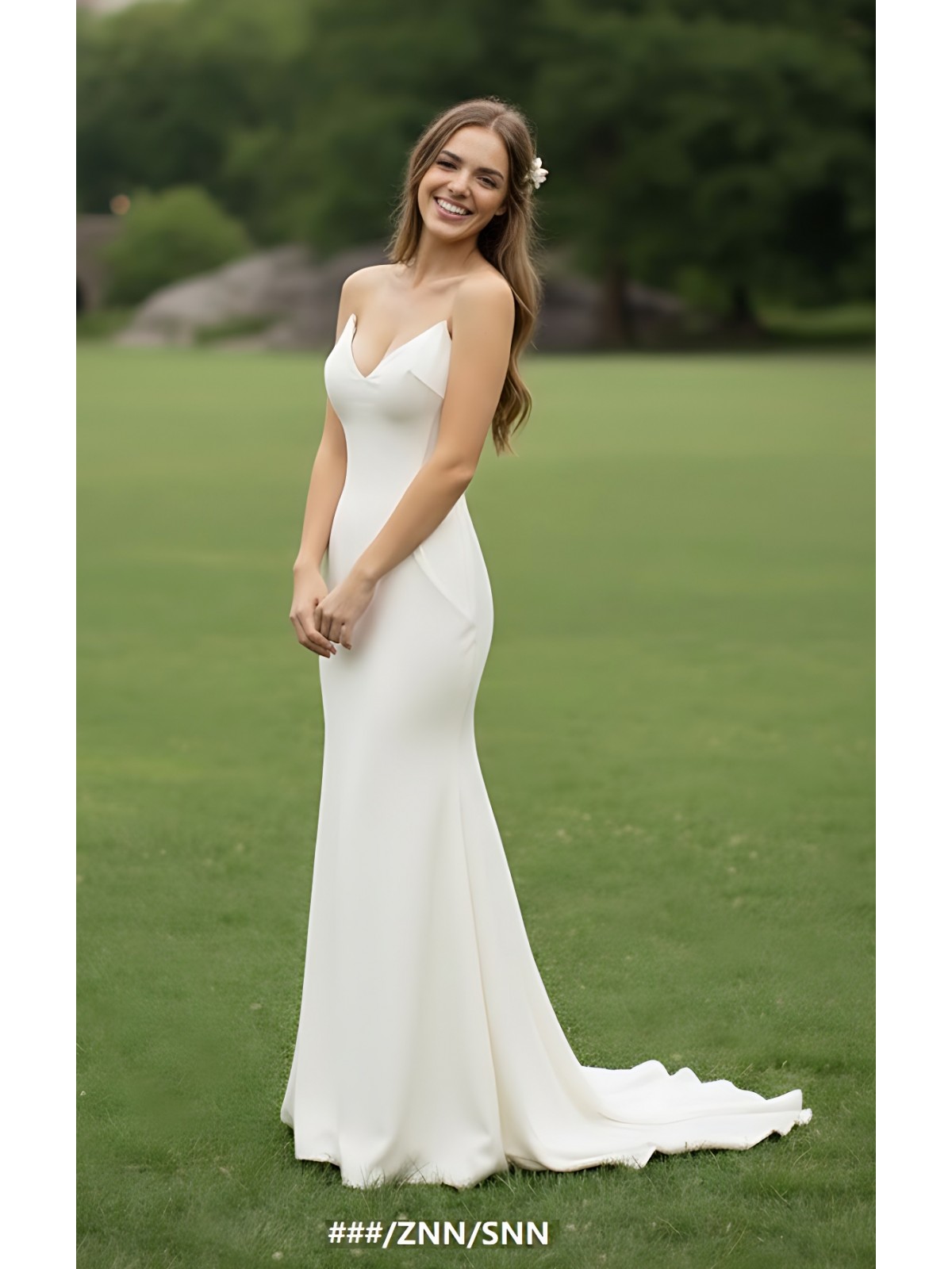 Crepe Fitted & Flare Wedding Dress with Spaghetti Straps Cross-back Tied up - CB-F2001