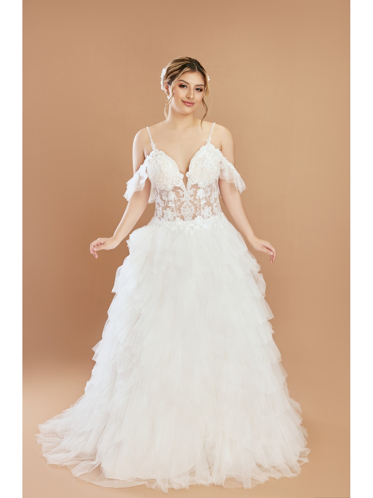 Off-shoulder A-line Semi-V Cut Wedding Dress - Plus Size - LV-A2002P