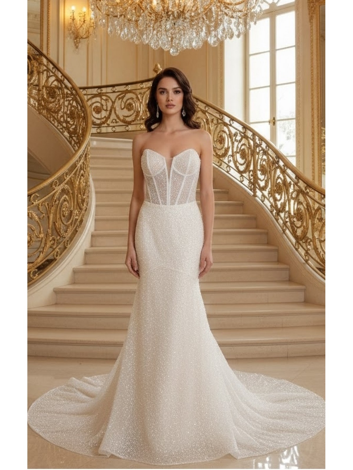 Strapless Sweetheart Dazzling Beaded and Sequined Fitted N Flare Wedding Gown - MO-F1008