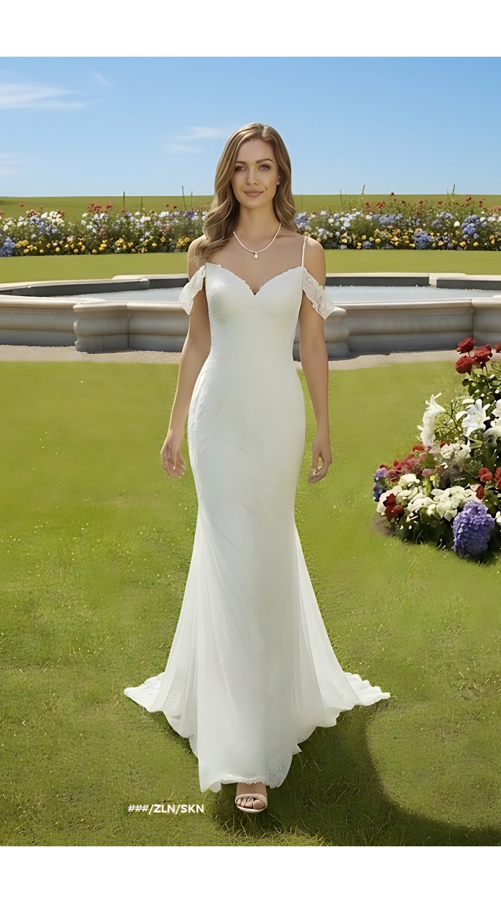 Fitted and Flare - Off the Shoulder Sequined Floral Lace Wedding Dress - MO-F5003