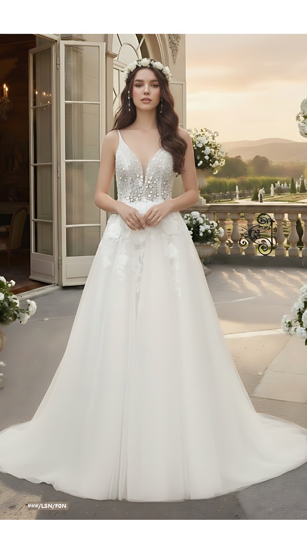 A-Line Beaded and Sequined Lace Tulle Wedding Dress - OU-A2005