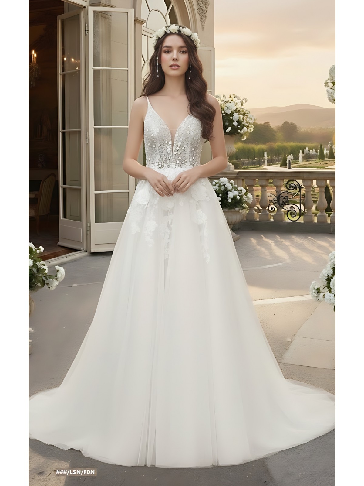 50% off Sample sale: A-Line Beaded and Sequined Lace Tulle Wedding Dress - OU-A2005