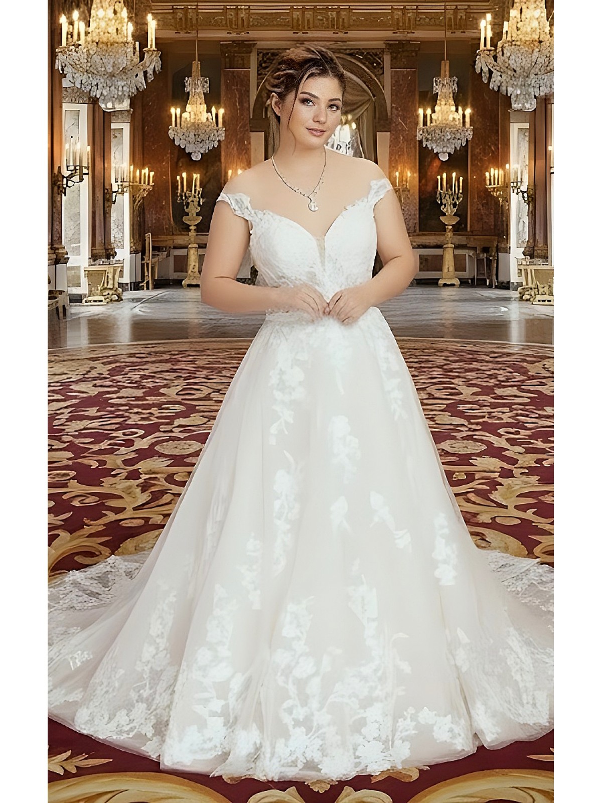 50% off Sample sale: Ball Gown Off-Shoulder Semi-V cut Wedding Dress - OU-B5002