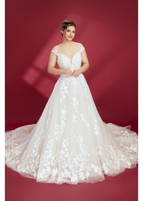 Ball Gown Off-Shoulder Semi-V cut Wedding Dress - OU-B5002