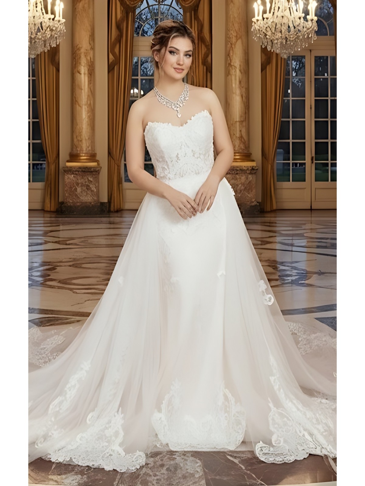 Fitted and Flare Sweet-heart with Over-Skirt Wedding Dress - OU-F1003OS