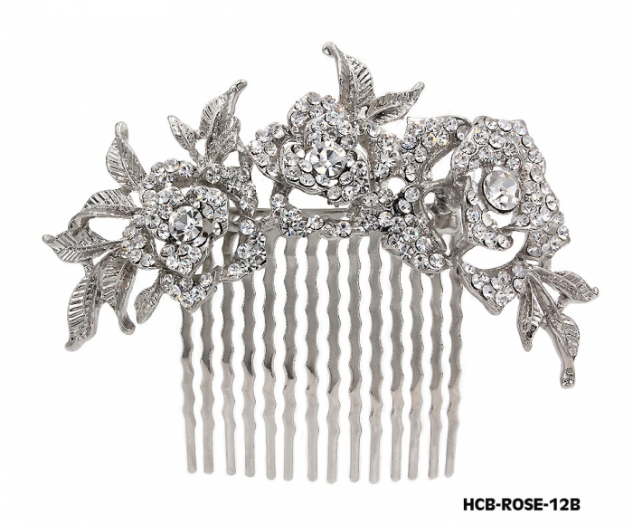 Hair Comb &ndash; Bridal Hair Combs & Clips w/ Austrian Crystal Stones  Rose - HCB-ROSE-12B