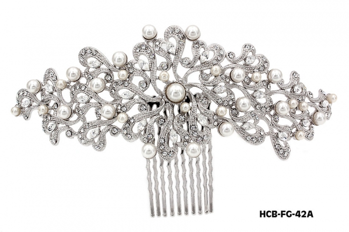 Hair Comb &ndash; Bridal Hair Combs & Clips w/ Austrian Crystal Stones Filigree - HCB-FG-42A