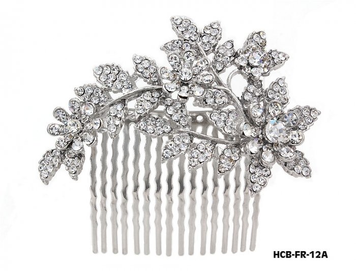 Hair Comb &ndash; Bridal Hair Combs & Clips w/ Austrian Crystal Stones Flowers - HCB-FR-12A