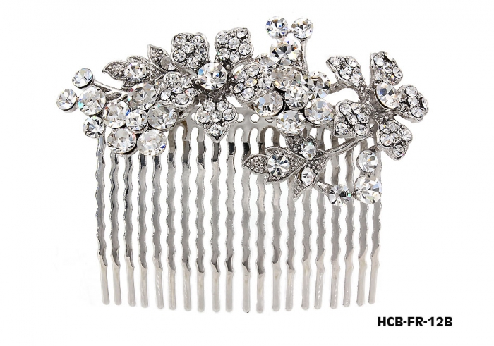 Hair Comb &ndash; Bridal Hair Combs & Clips w/ Austrian Crystal Stones Flowers - HCB-FR-12B