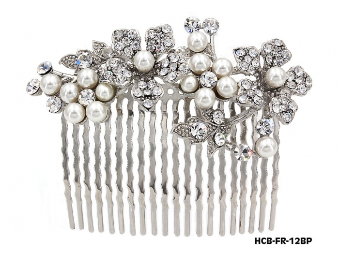 Hair Comb &ndash; Bridal Hair Combs & Clips w/ Austrian Crystal Stones Flowers - HCB-FR-12BP
