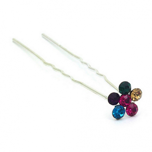 Hair Stick - 12 pcs Multi Color Crystal Flower - CS-9004MU