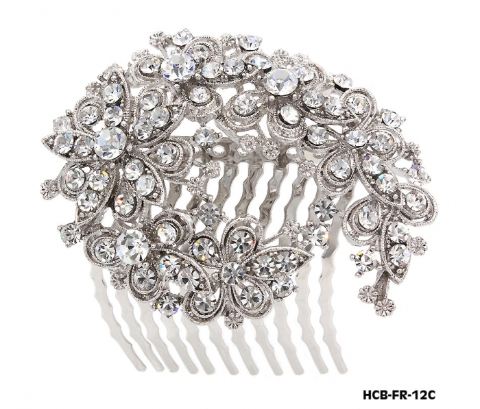 Wedding Hair Comb &ndash; Bridal Hair Combs & Clips w/ Austrian Crystal Stones Flowers - HCB-FR-12C