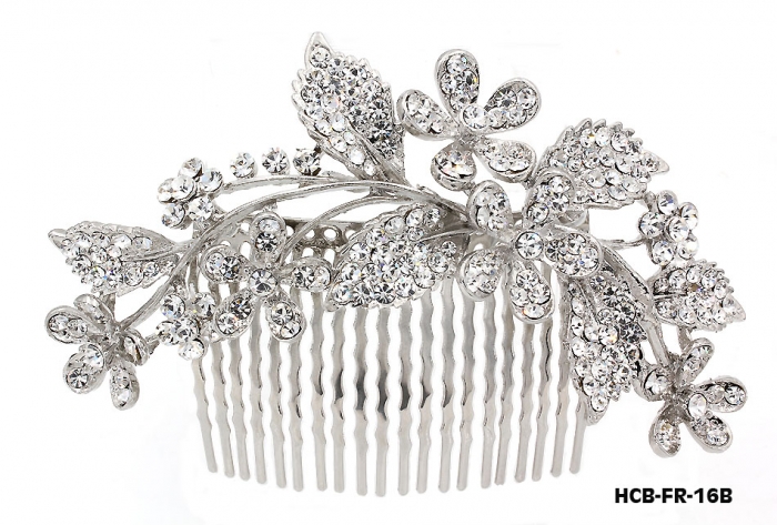 Wedding Hair Comb &ndash; Bridal Hair Combs & Clips w/ Austrian Crystal Stones Flowers - HCB-FR-16B
