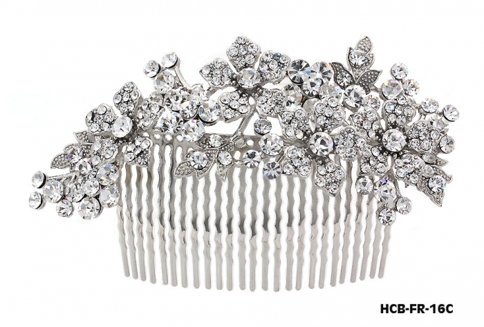 Wedding Hair Comb &ndash; Bridal Hair Combs & Clips w/ Austrian Crystal Stones Flowers - HCB-FR-16C