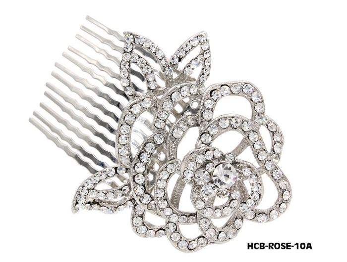 Wedding Hair Comb &ndash; Bridal Hair Combs & Clips w/ Austrian Crystal Stones Rose - HCB-ROSE-10A