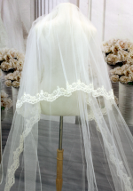 Long Veil - Embellished with lace appliques - 120" - VL-V6005-120IV
