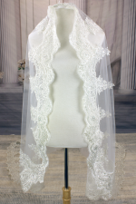 Long Veil - Trim with embroidery lace - 120" - VL-VM5003-120IV