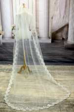 Long Veil - Trim with embroidery lace - 95" - VL-V1072-95IV