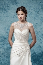 Fitted and Flare High Neck Sleeveless Satin Wedding Dress - CB-3195OM