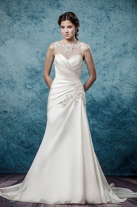 Fitted and Flare High Neck Sleeveless Satin Wedding Dress - CB-3195OM