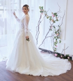 A-line Plunge V  with Detachable Puffy Long Sleeves Wedding Dress - LV-A4001