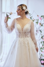 A-line Plunge V  with Detachable Puffy Long Sleeves Wedding Dress - Plus Size - LV-A4001P