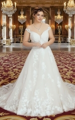 Ball Gown Off-Shoulder Semi-V cut Wedding Dress - OU-B5002