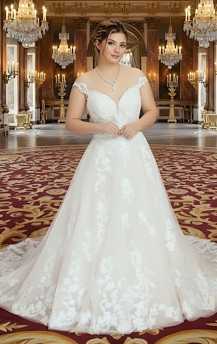 Ball Gown Off-Shoulder Semi-V cut Wedding Dress - OU-B5002