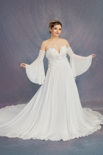Beaded 3-D Flower A-line Semi-V cut Wedding Dress - OU-A1002